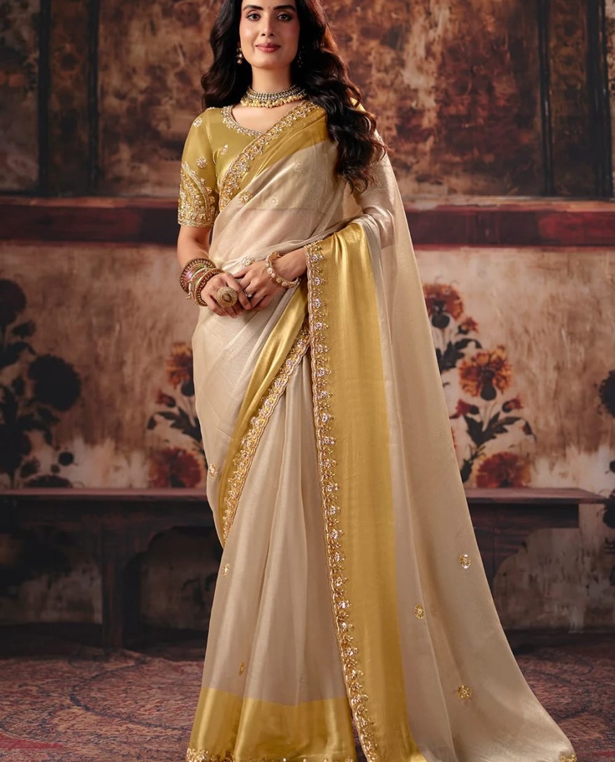 1012 - Beige & Golden Designer Style Festive Wear Saree